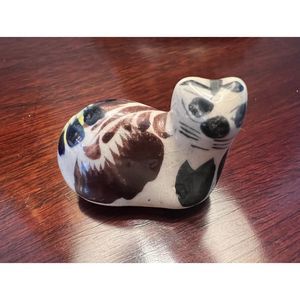 Vintage Mexican Ceramic Cat Figurine Hecho en Mexico Hand Painted